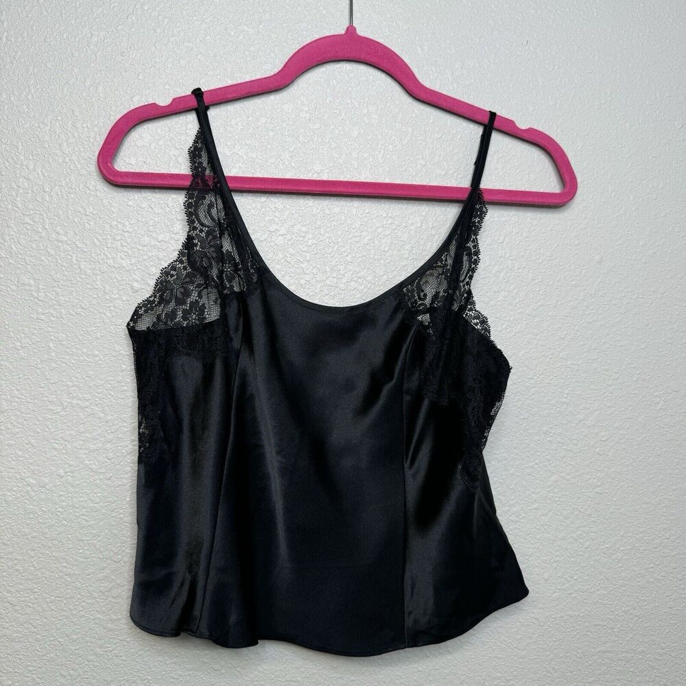 Victoria’secret Lace Trim Black Lightweight Soft Satin Cami Top Size Size Medium
